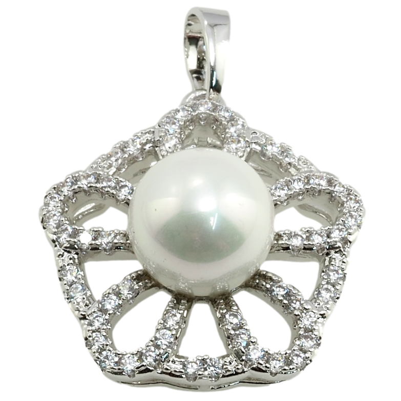 Кулон Xuping Родий Цветок с цирконием и жемчужиной для цепочки до 5мм фото №5