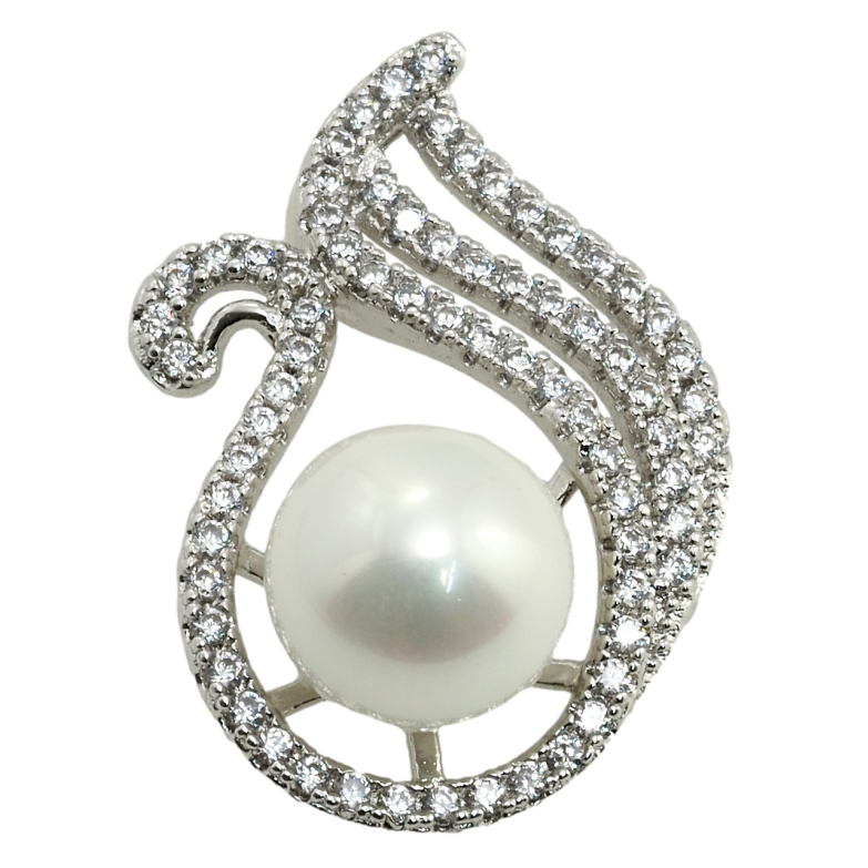 Кулон Xuping Родий Огонек с жемчужиной и цирконием для цепочки до 3мм фото №1