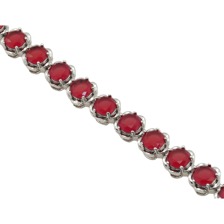 Браслет Xuping Родий Дорожка цветочков с красными фианитами размер с доп.замком 17.5,19.5см х 8мм фото №1