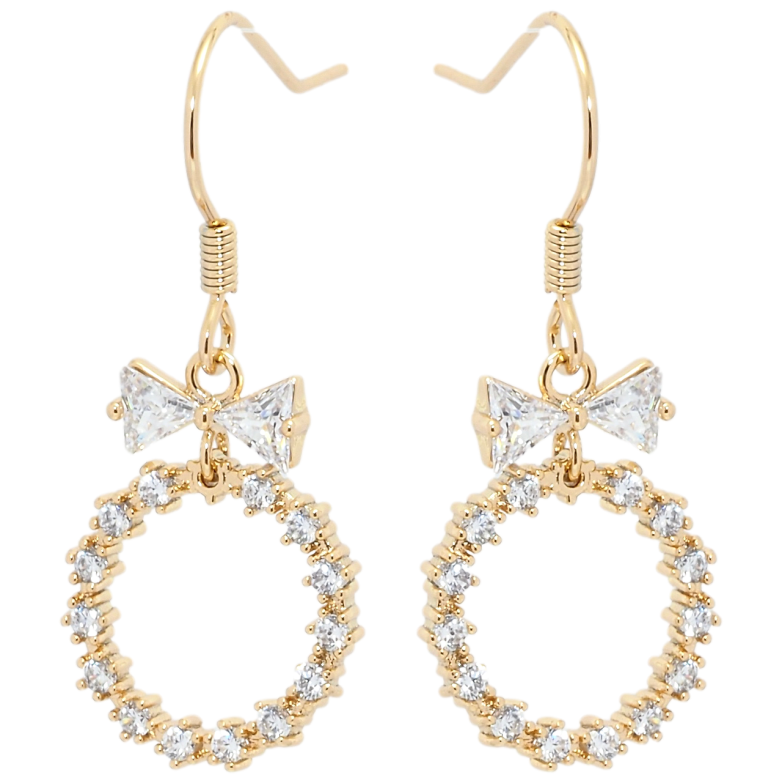 Серьги Xuping Позолота 18K французский замок Кристальные банты с колечками фото №1