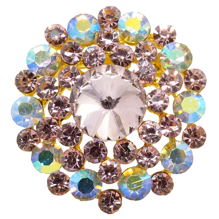 Брошка Квітка з рожевими та райдужними стразами фото №18