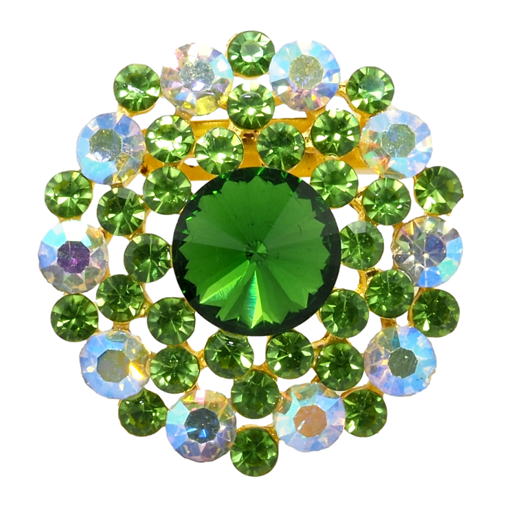 Брошка Квітка із зеленими та райдужними стразами фото №7