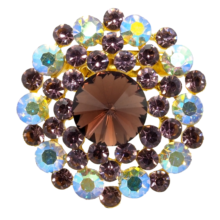 Брошка Квітка з бордовими та райдужними стразами фото №7