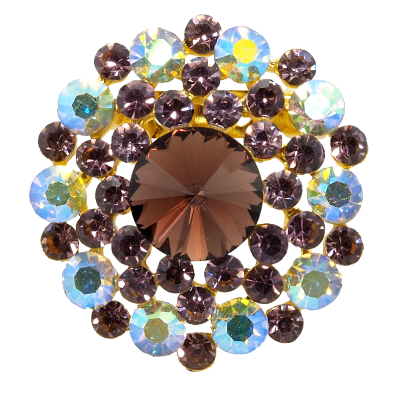 Брошка Квітка з бордовими та райдужними стразами фото №1