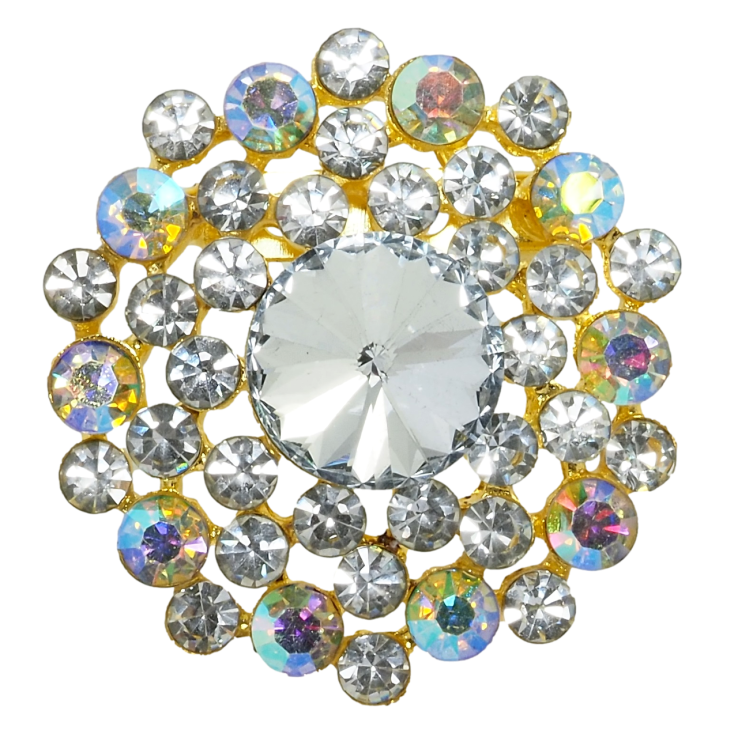 Брошка Квітка з білими та райдужними стразами фото №3