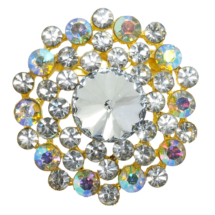 Брошка Квітка з білими та райдужними стразами фото №1