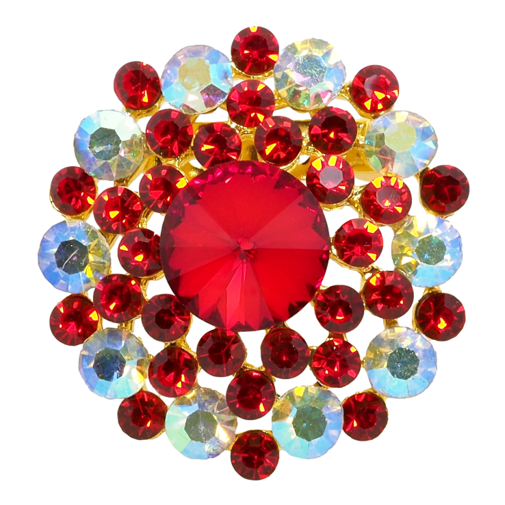 Брошка Квітка з червоними та райдужними стразами фото №12