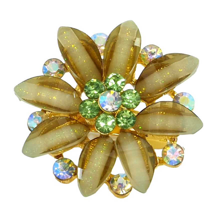 Брошь Цветок с зелеными стразами фото №1