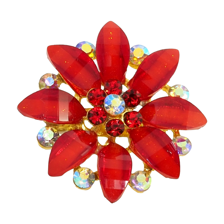 Брошка Квітка з червоними стразами фото №1