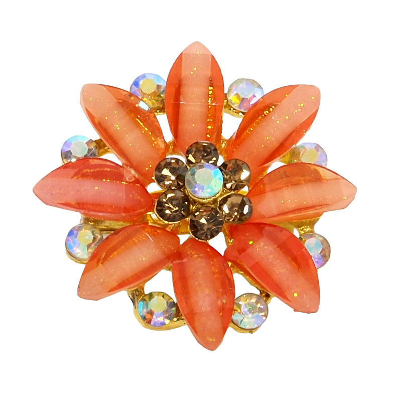 Брошка Квітка з помаранчевими стразами фото №11