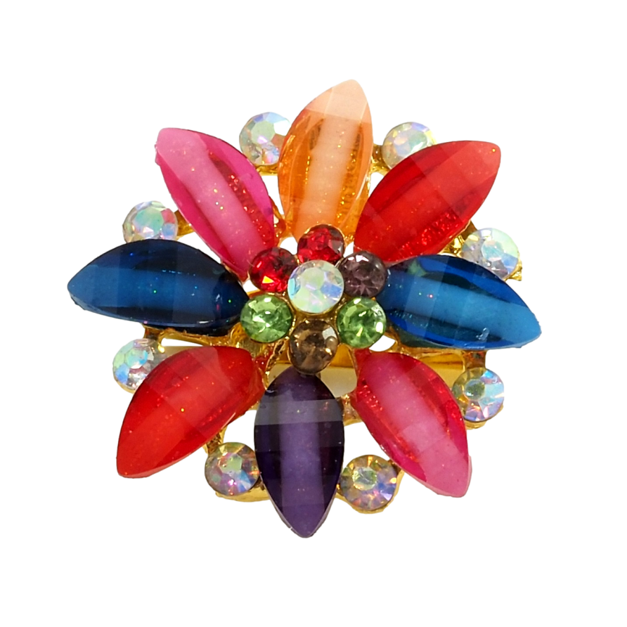 Брошь Цветок с разноцветными стразами фото №1