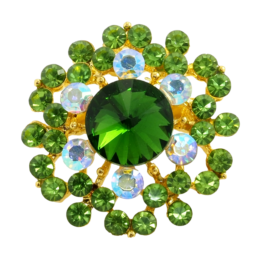 Брошка Квітка із зеленими стразами фото №1