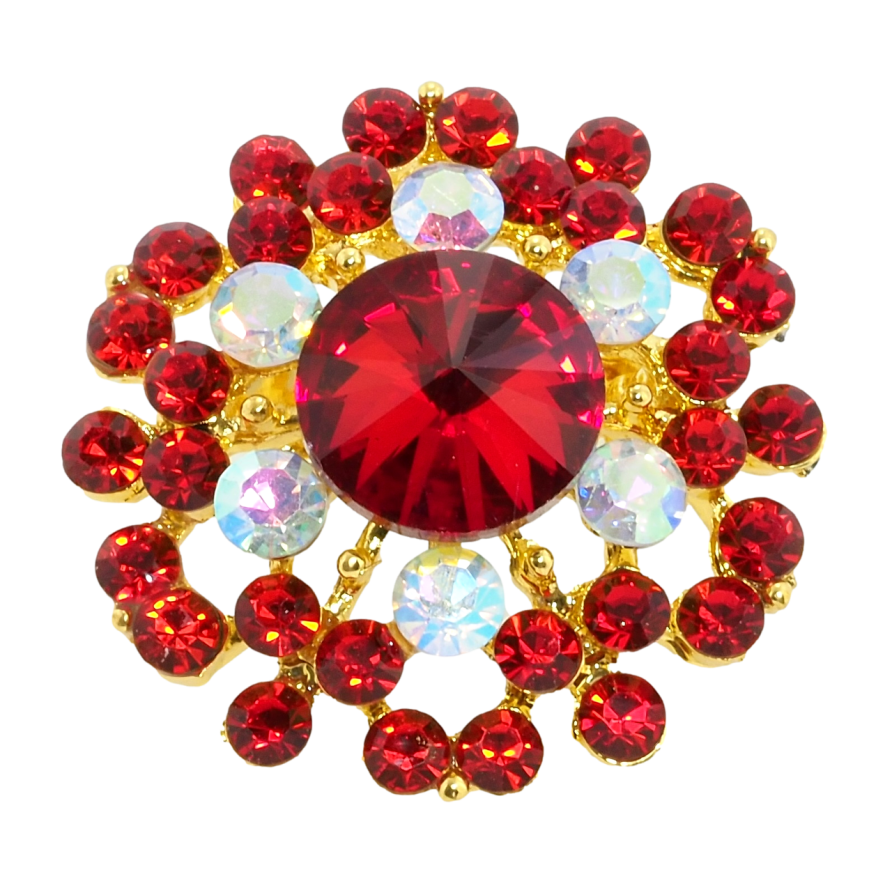 Брошка Квітка з червоними стразами фото №1