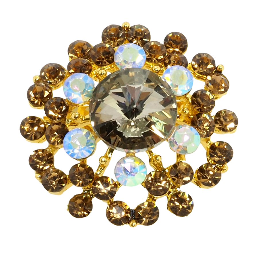 Брошка Квітка з коричневими стразами фото №1