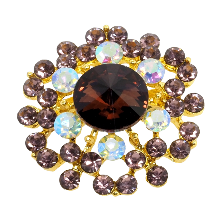 Брошь Цветок с бордовыми стразами фото №1