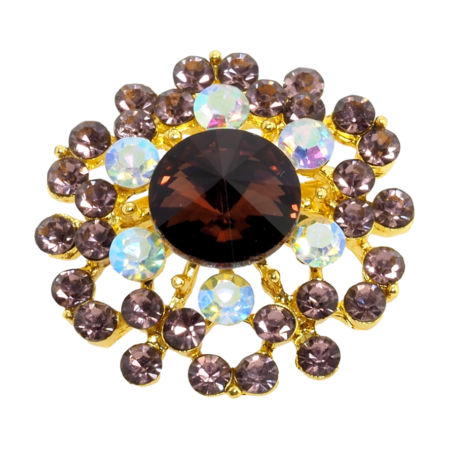 Брошь Цветок с бордовыми стразами фото №1