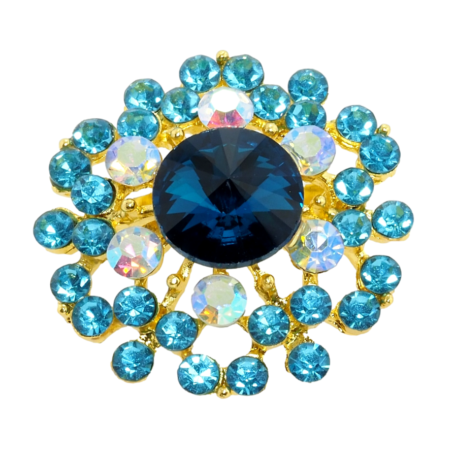 Брошка Квітка з бірюзовими стразами фото №1