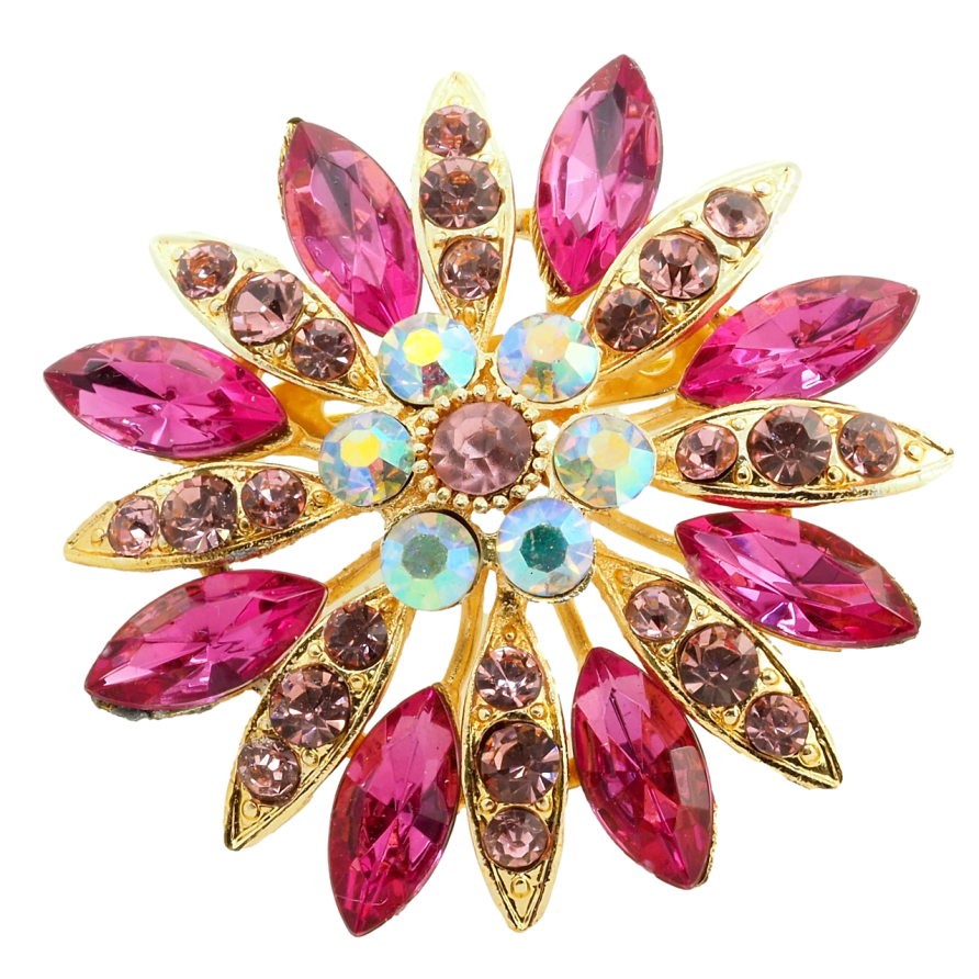Брошь Цветок с розовыми стразами фото №1