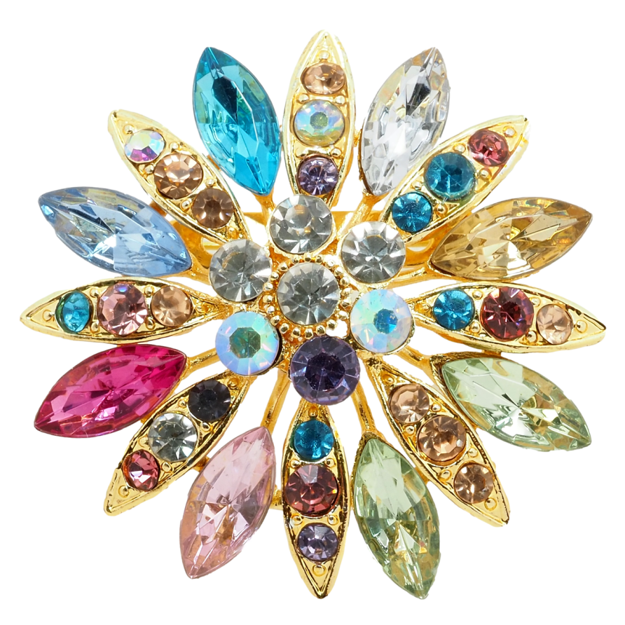 Брошь Цветок с разноцветными стразами фото №1