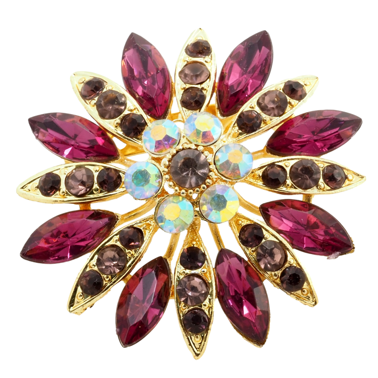 Брошка Квітка з бордовими стразами фото №11