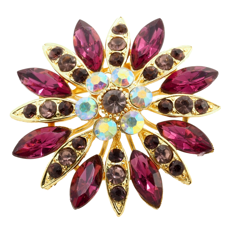 Брошка Квітка з бордовими стразами фото №4