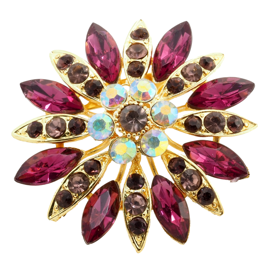 Брошь Цветок с бордовыми стразами фото №1