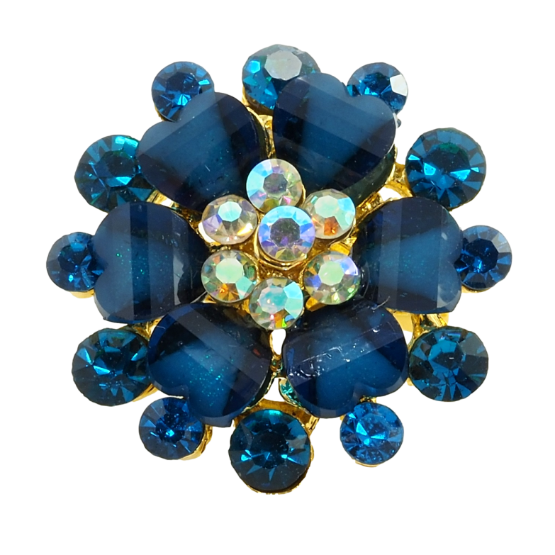 Брошь Цветок с бирюзовыми стразами фото №1