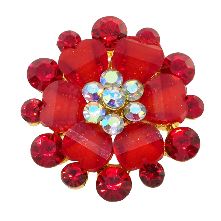 Брошка Квітка з червоними стразами фото №7