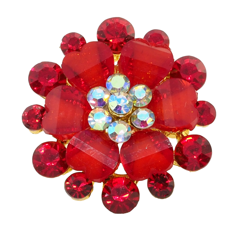 Брошка Квітка з червоними стразами фото №11