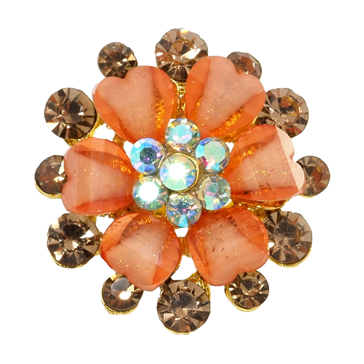Брошь Цветок с оранжевыми стразами фото №24
