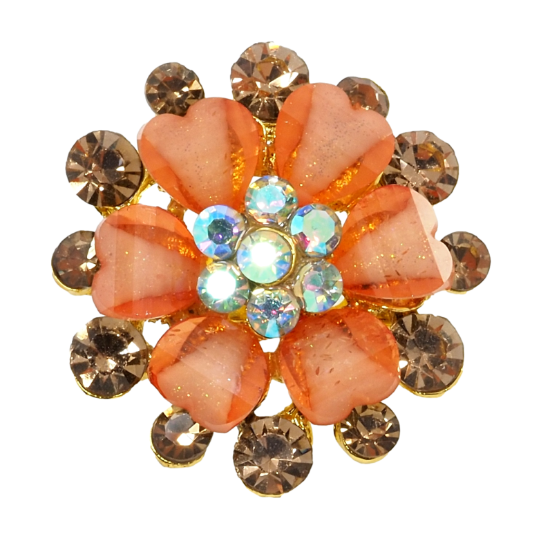 Брошка Квітка з помаранчевими стразами фото №10