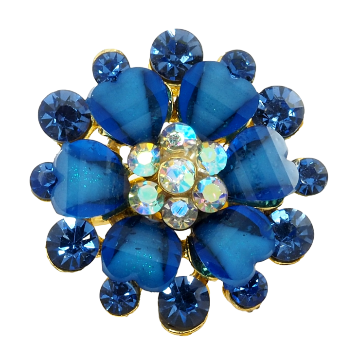 Брошь Цветок с синими стразами фото №11