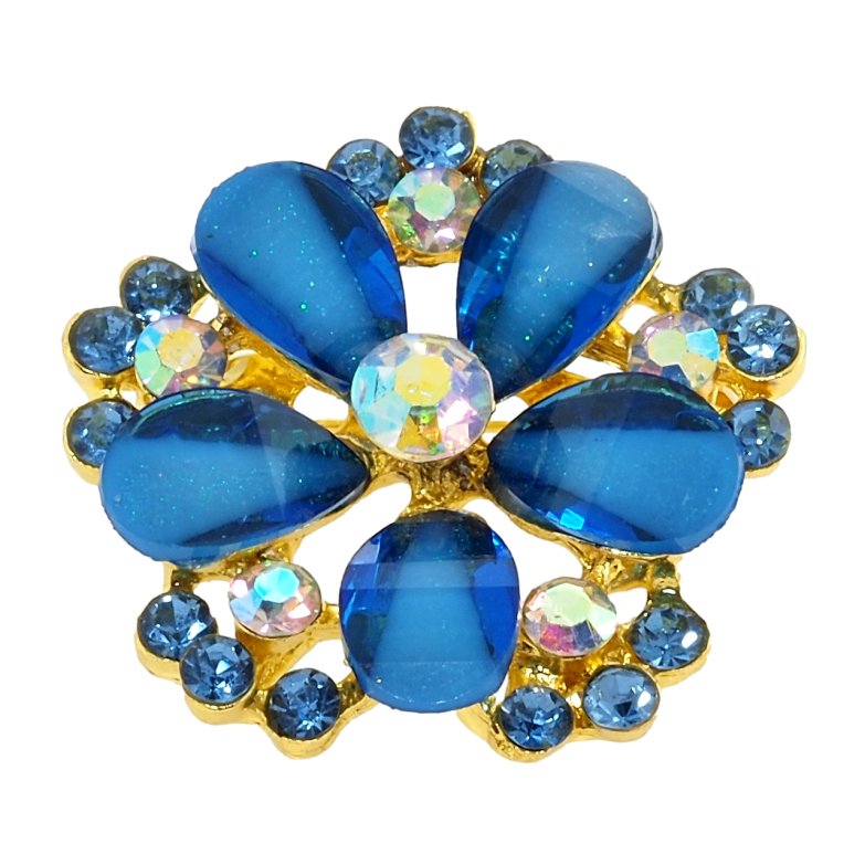 Брошь Цветок с синими стразами фото №1