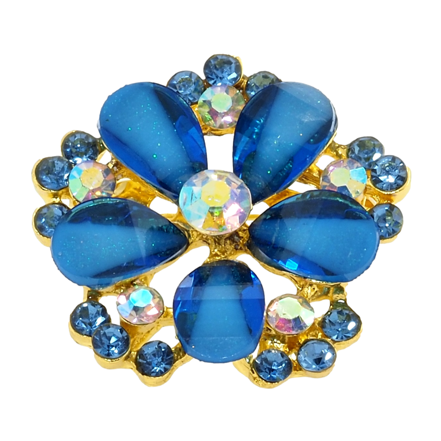 Брошь Цветок с синими стразами фото №1