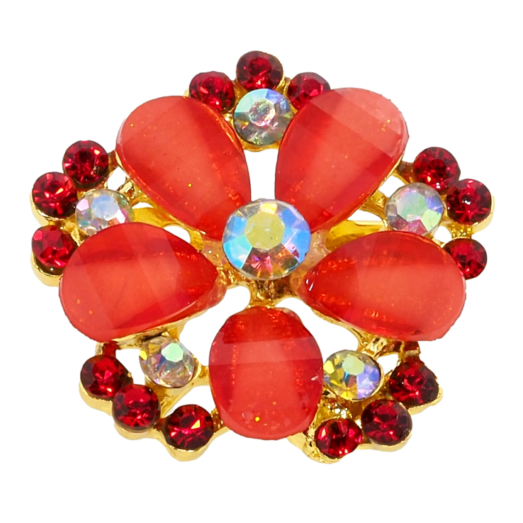 Брошка Квітка з червоними стразами фото №20