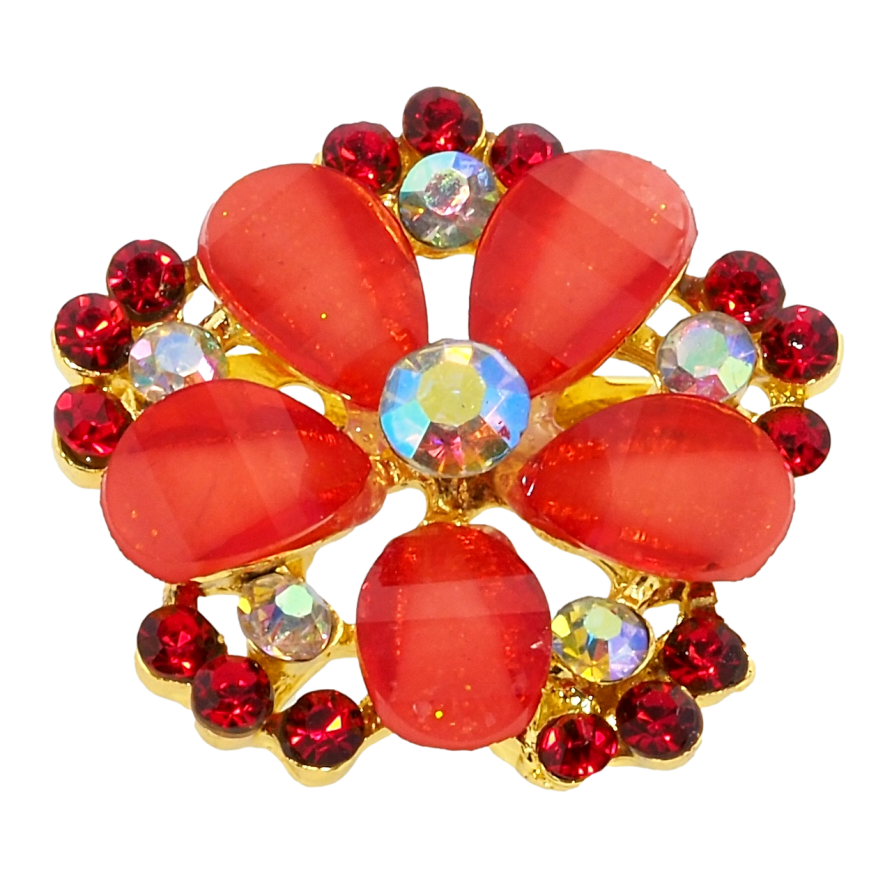 Брошка Квітка з червоними стразами фото №1