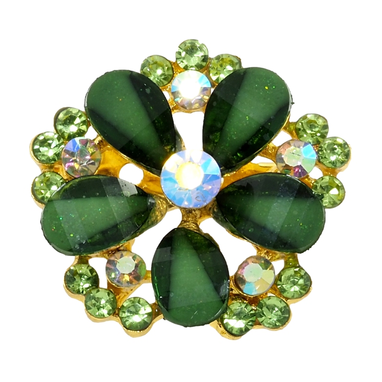 Брошь Цветок с зелеными стразами фото №1