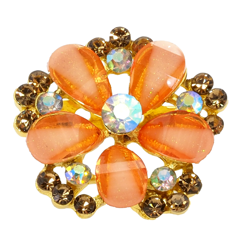Брошь Цветок с оранжевыми стразами фото №1