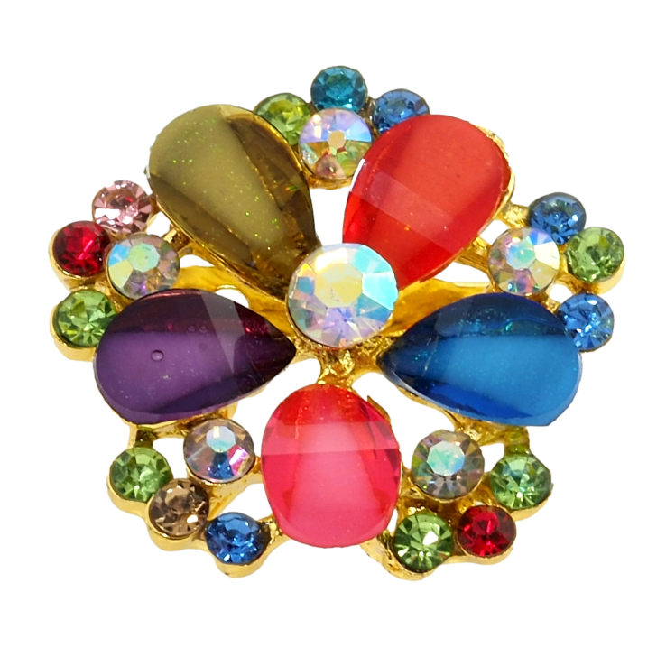 Брошь Цветок с разноцветными стразами фото №9