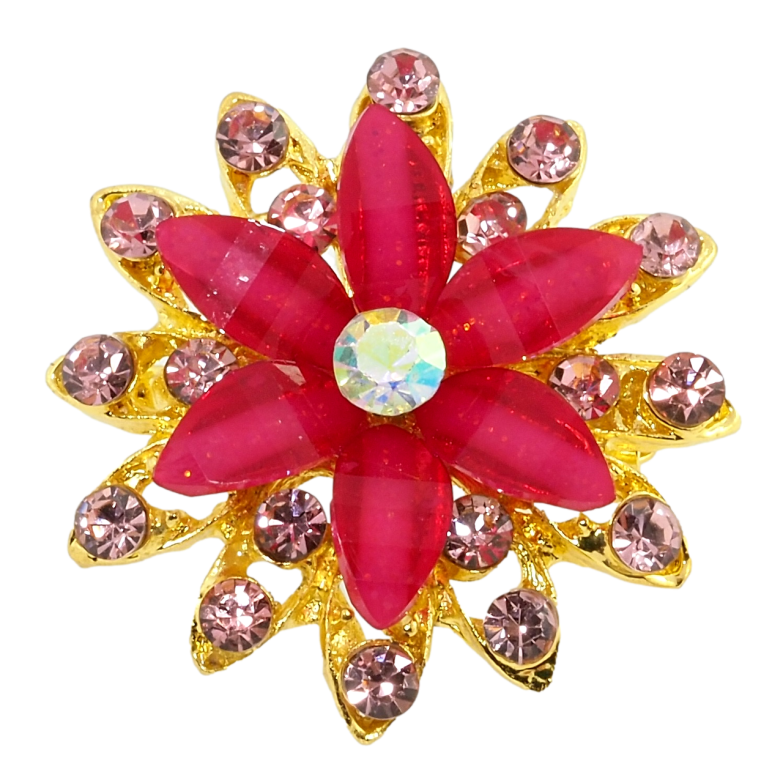 Брошь Цветок с розовыми стразами фото №2