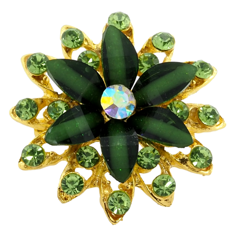 Брошь Цветок с зелеными стразами фото №1
