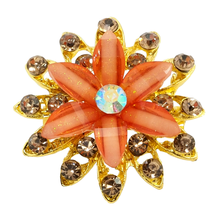 Брошь Цветок с оранжевыми стразами фото №19