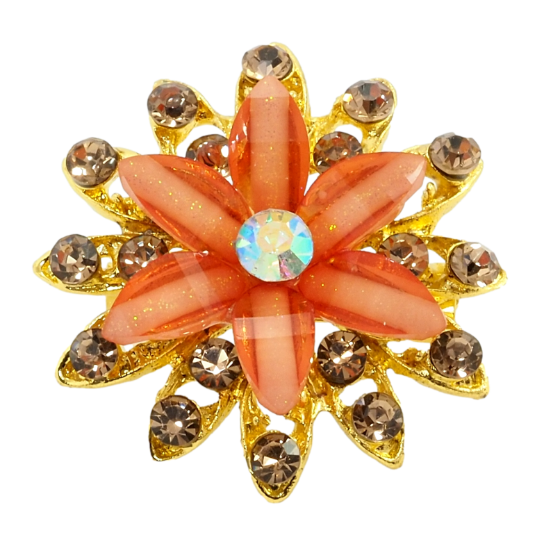 Брошка Квітка з помаранчевими стразами фото №1