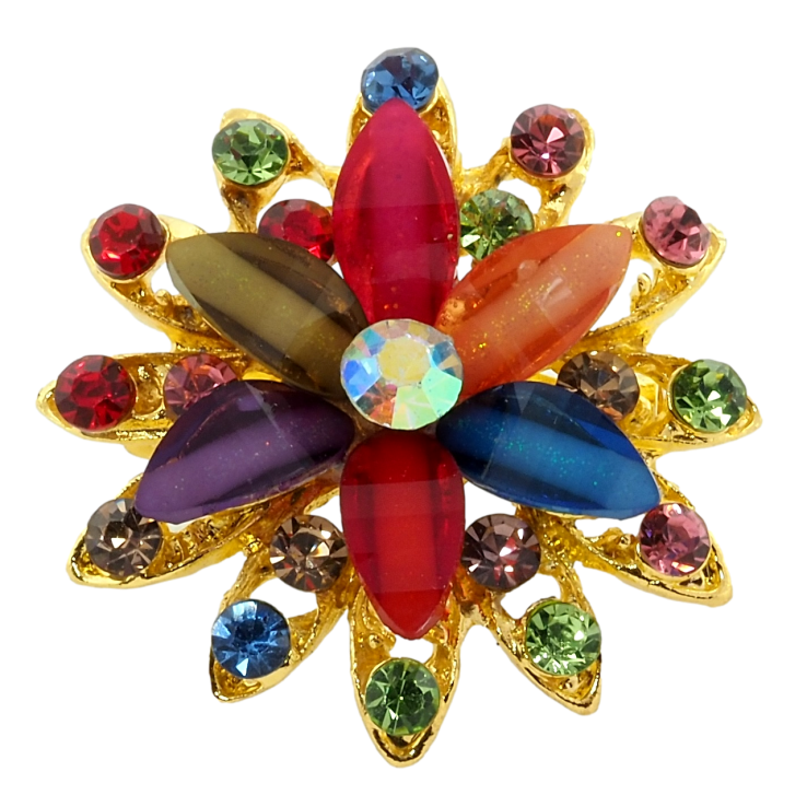 Брошь Цветок с разноцветными стразами фото №10