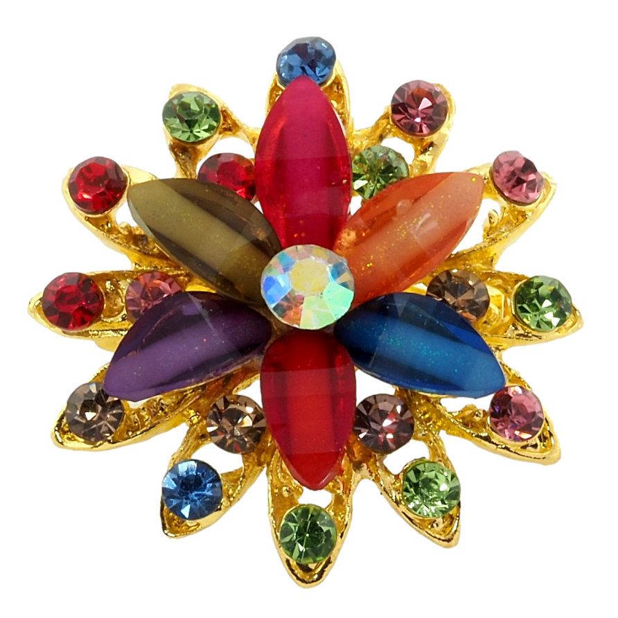 Брошь Цветок с разноцветными стразами фото №1