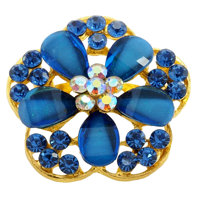 Брошь Цветок с синими стразами фото №1
