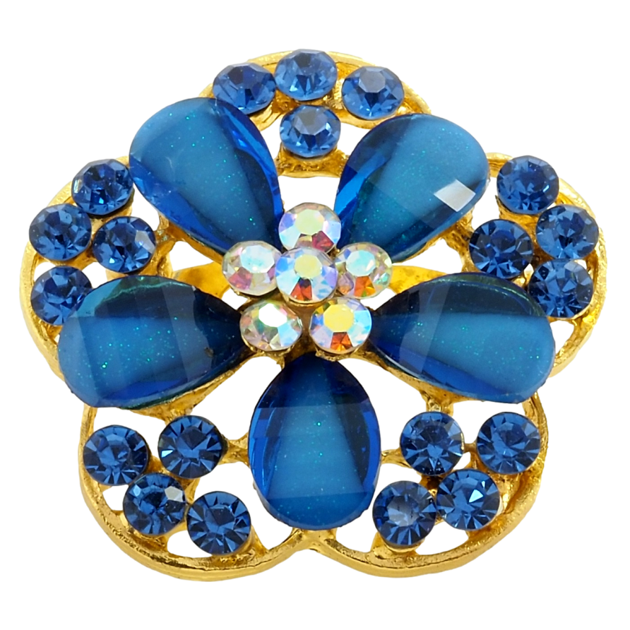 Брошь Цветок с синими стразами фото №1
