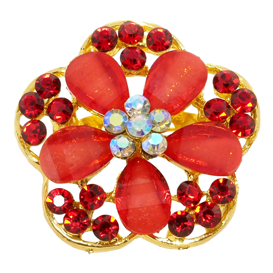 Брошка Квітка з червоними стразами фото №1