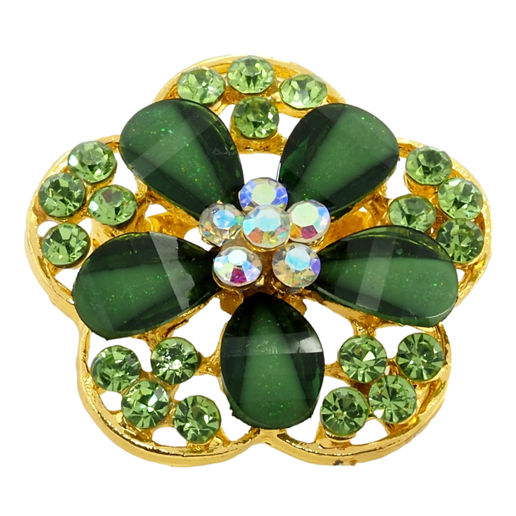Брошка Квітка із зеленими стразами фото №15