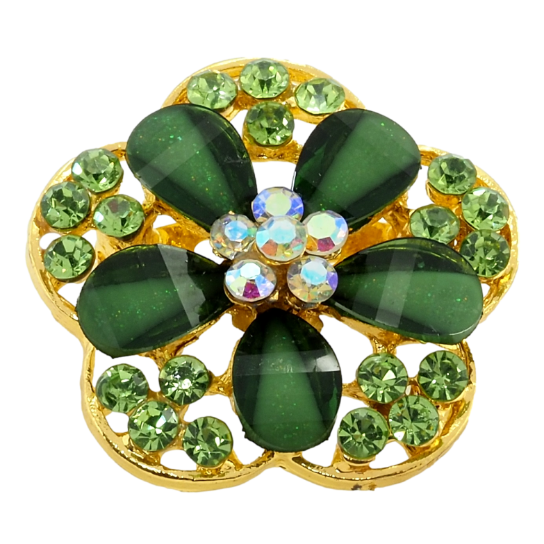 Брошь Цветок с зелеными стразами фото №1